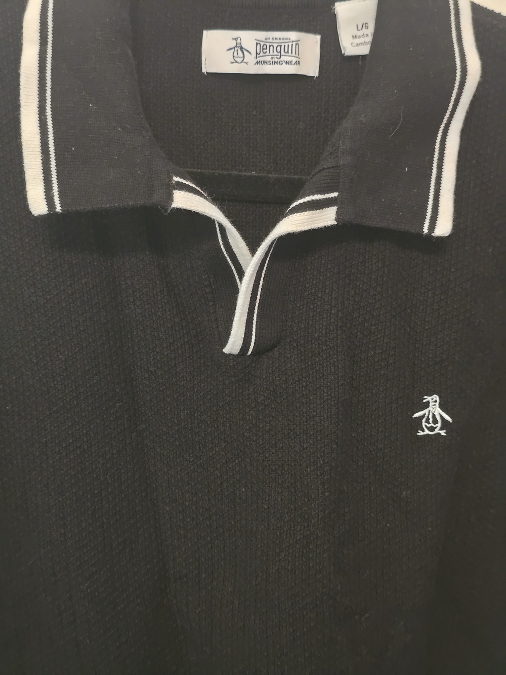 Original Penguin Black Polo with White Trim and Embroidered Logo